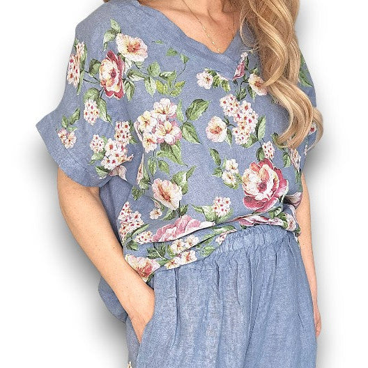 Ruby Blossom Linen Top