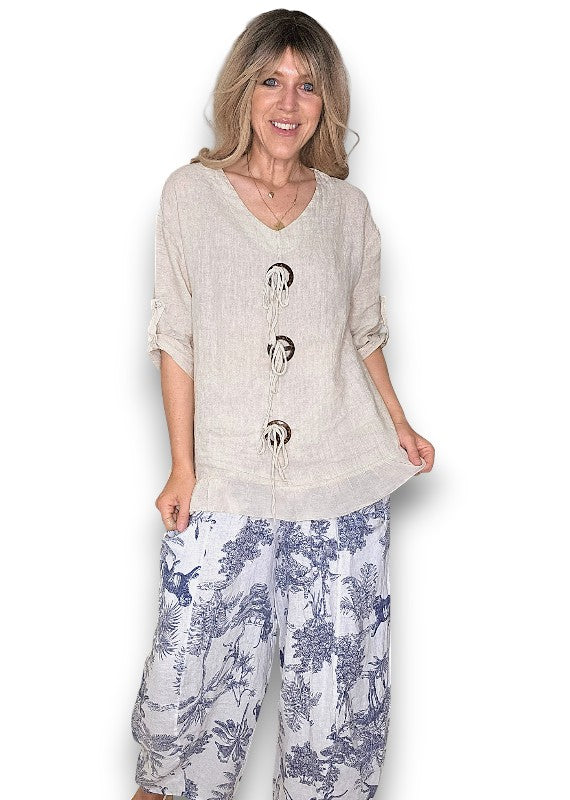 Helga May Linen Trois Button Top