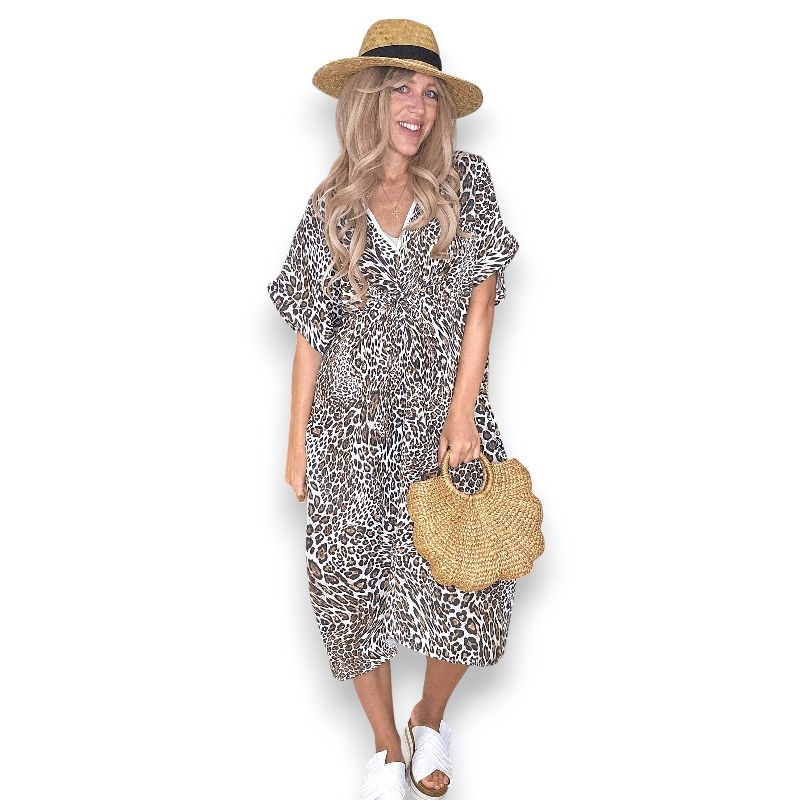 Leopard Front Knot V-Neck Dress