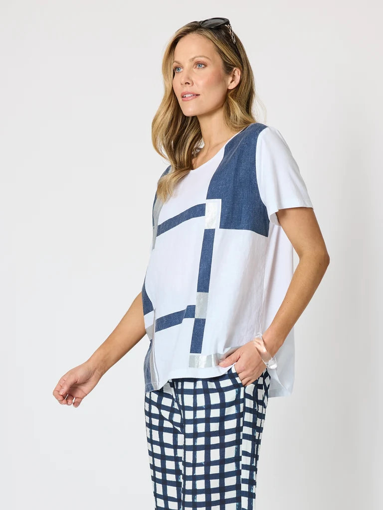 Geometric Wht/Silver Top C48237