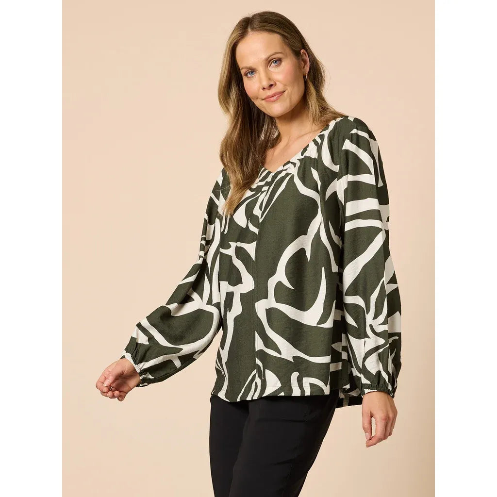 Lyon Khaki Print Top C49202