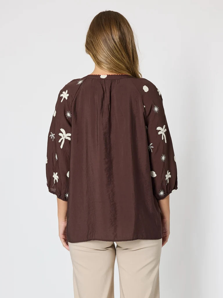 Canopy Coffee Embroidered Top T49482