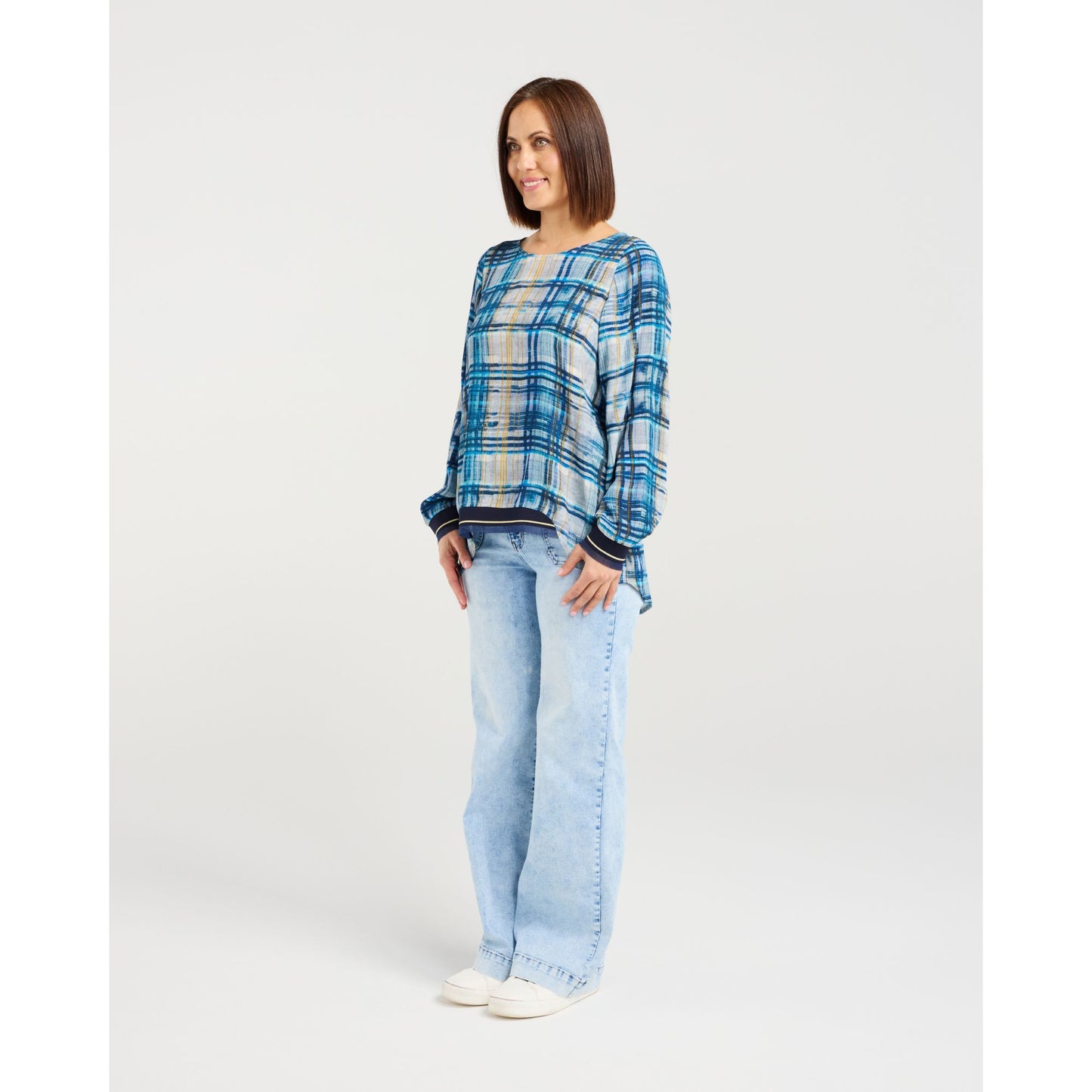 Havana Ocean Plaid Top Z4001-1