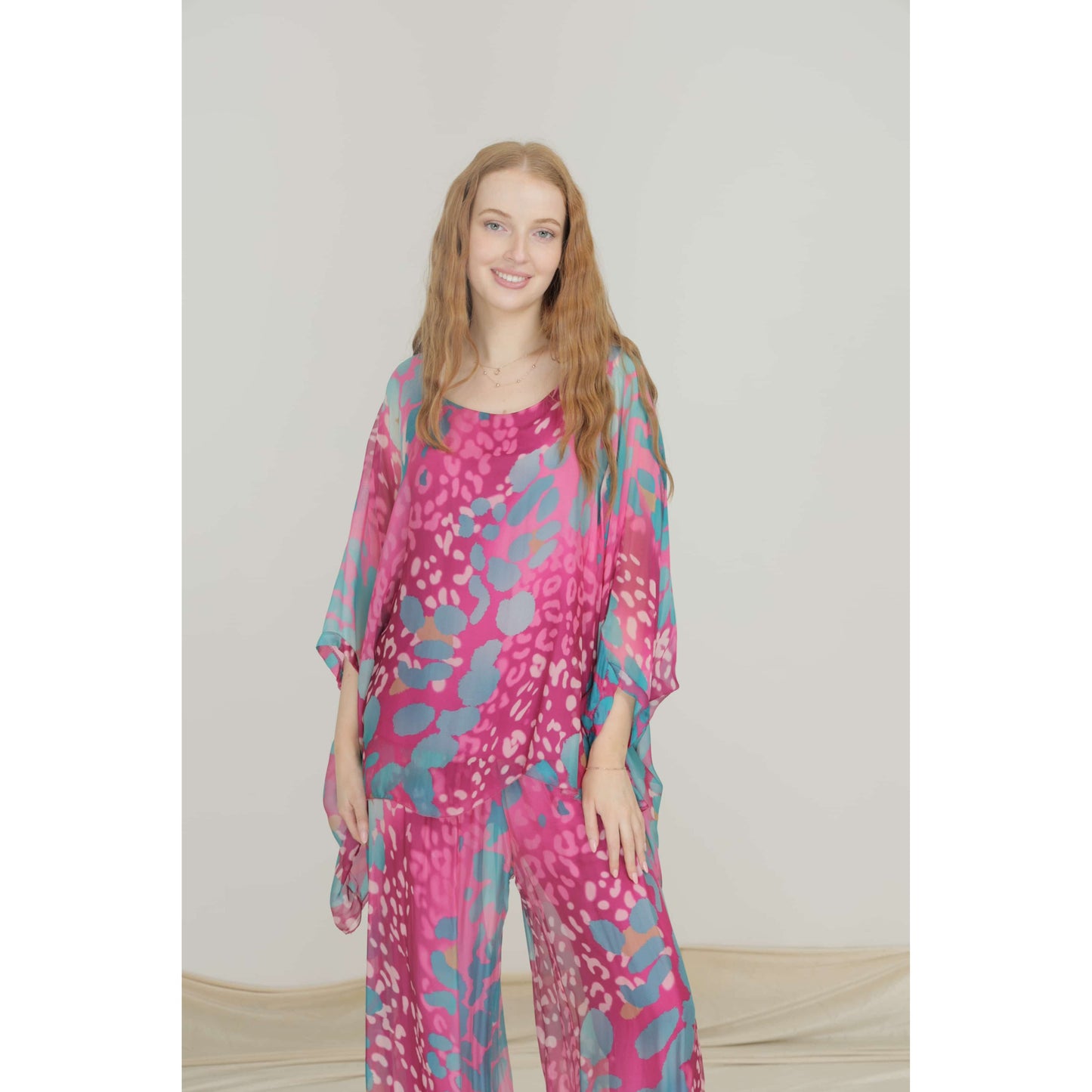 Hot Pink Viscose/Silk Pant 2 PCE