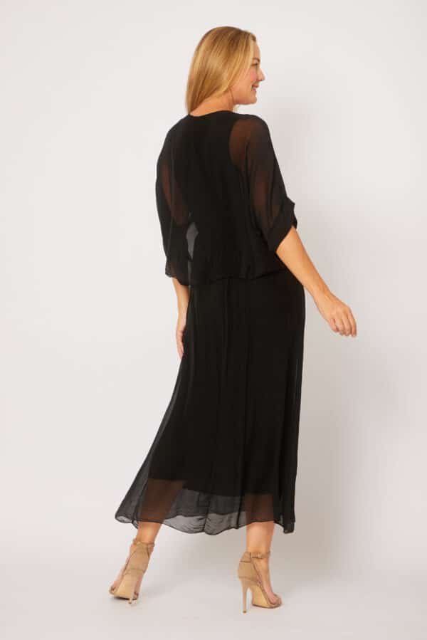 Silk/Viscose Black Ruch Dress LSD24-475