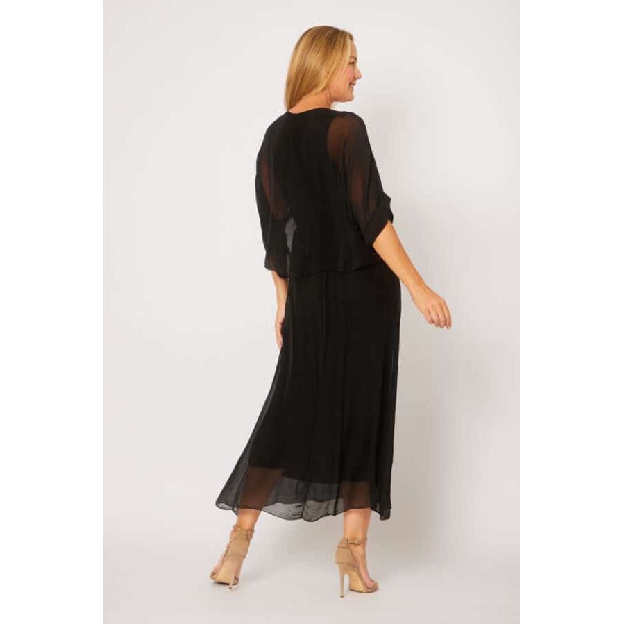 Silk/Viscose Black Ruch Dress LSD24-475