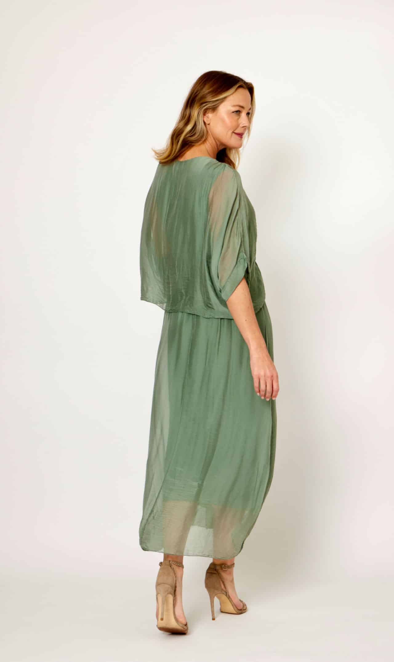 Silk/Viscose Khaki Ruch Dress LSD24-475