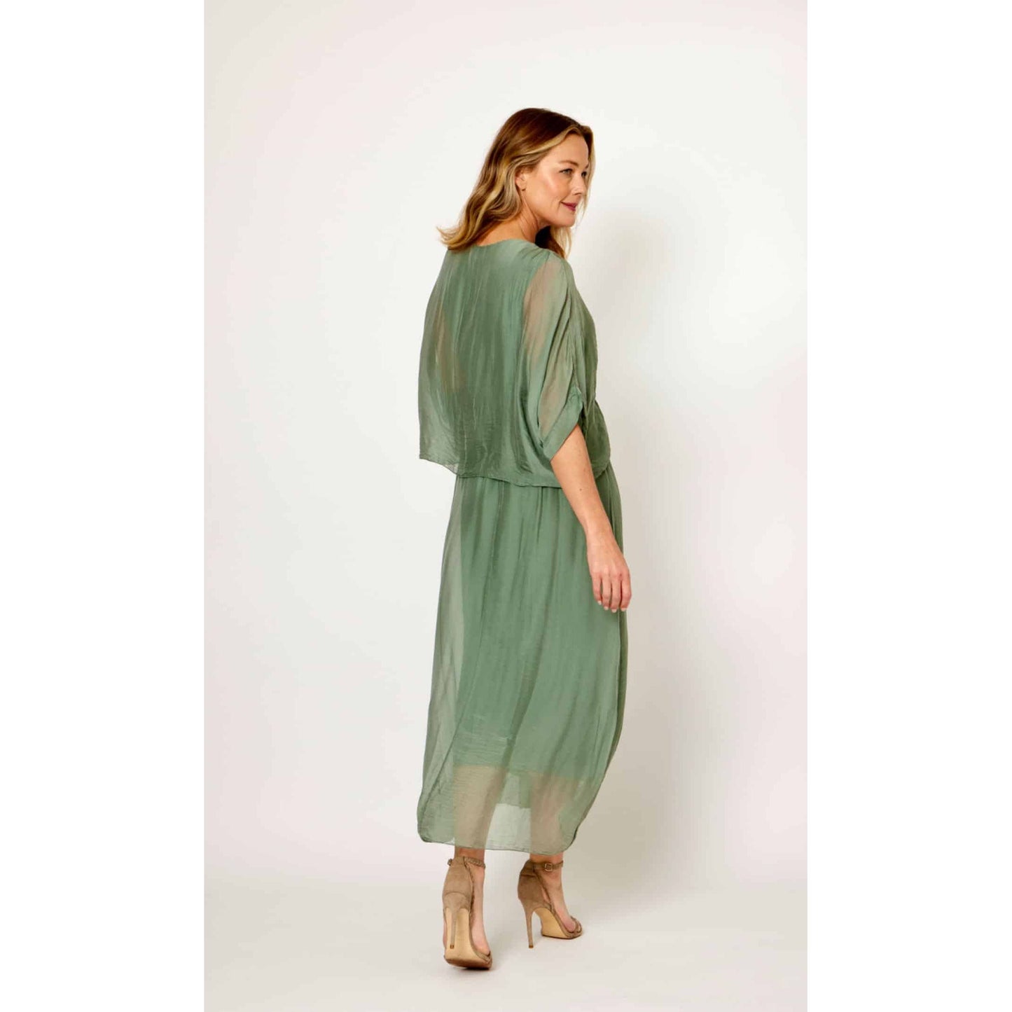 Silk/Viscose Khaki Ruch Dress LSD24-475