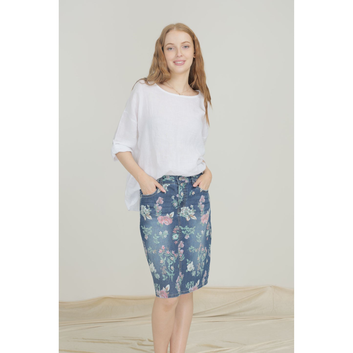 Weds Lulu Floral Denim Skirt
