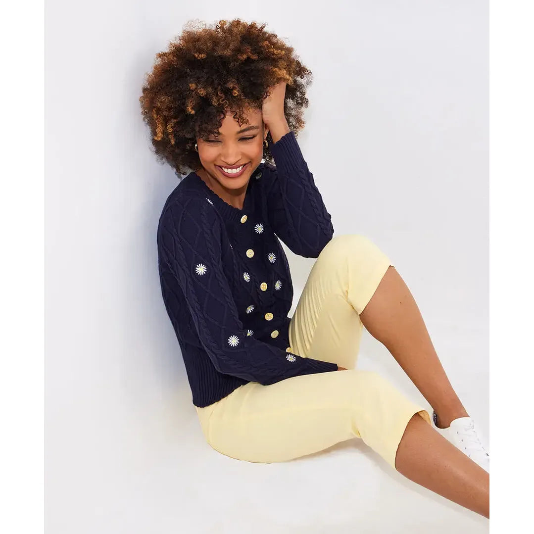 Daisy Embroidered Cable Knit Cardigan