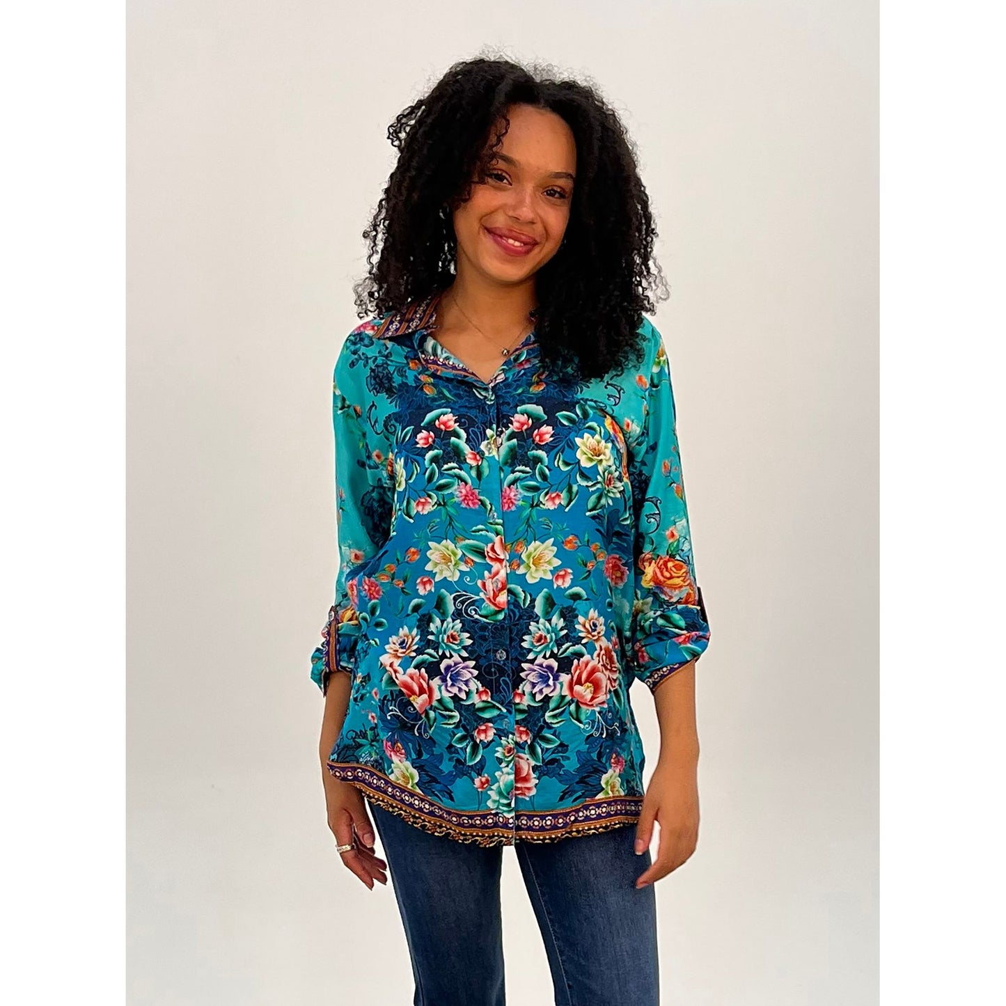Cienna Lotus Garden Silk Viscose Shirt