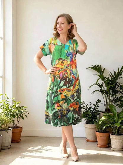 Vee Neck Cotton Dress 2612V