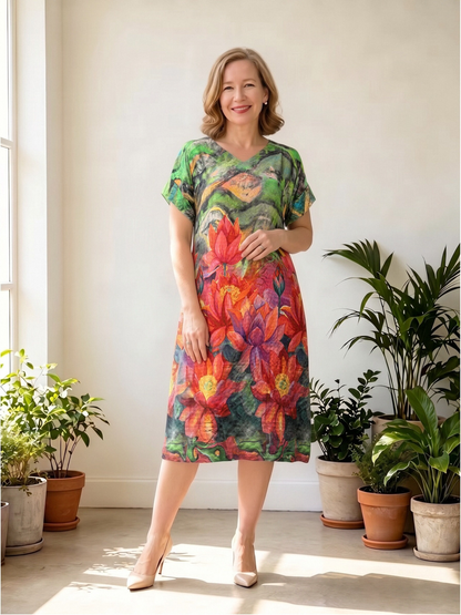 Vee Neck Cotton Dress 2612V