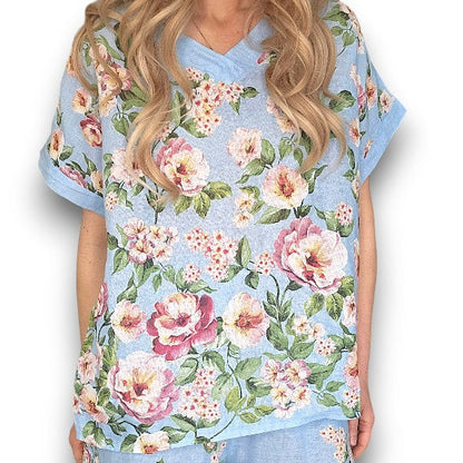 Ruby Blossom Linen Top