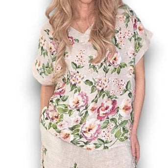 Ruby Blossom Linen Top