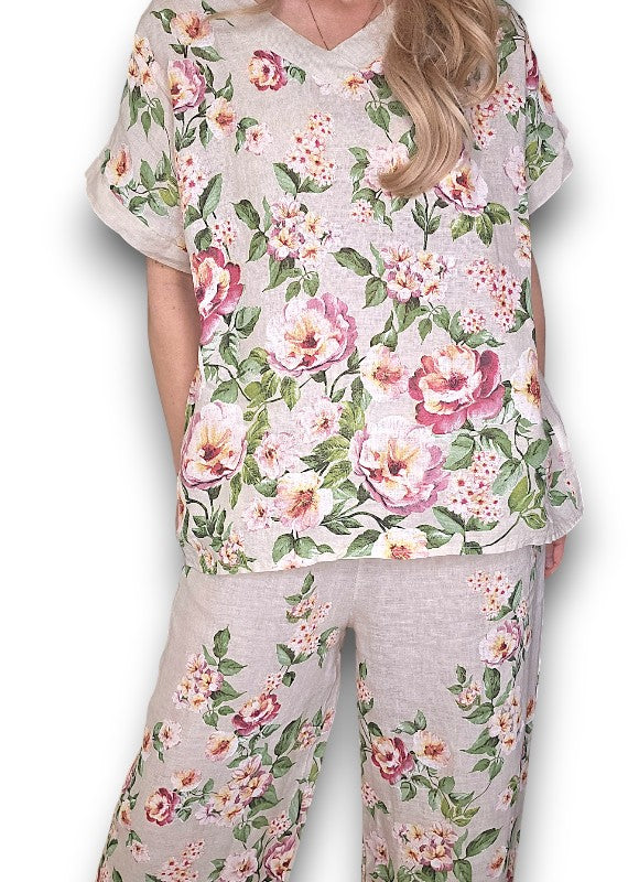 Ruby Blossom Linen Top