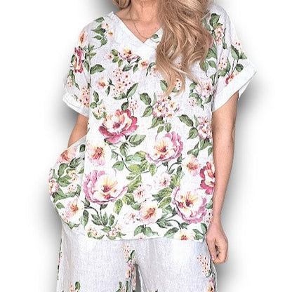 Ruby Blossom Linen Top