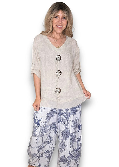 Helga May Linen Trois Button Top