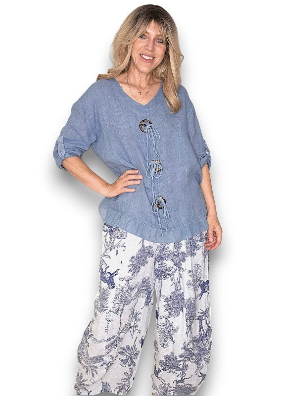 Helga May Linen Trois Button Top