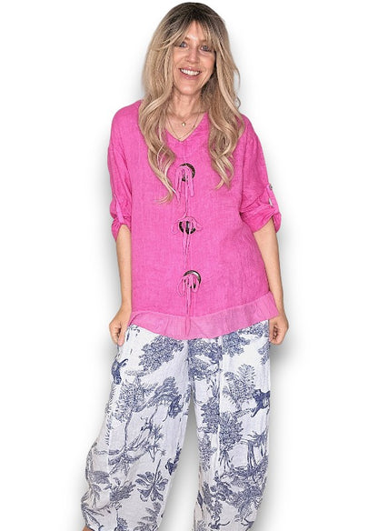 Helga May Linen Trois Button Top