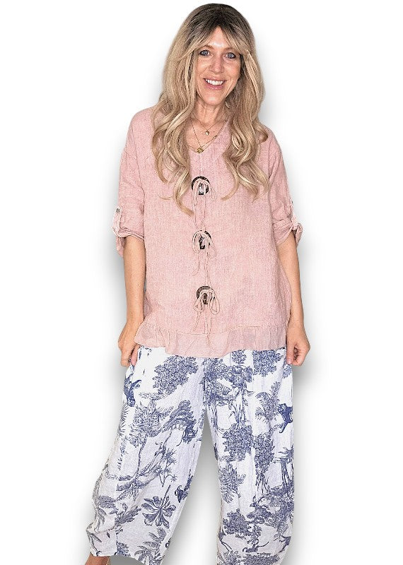 Helga May Linen Trois Button Top