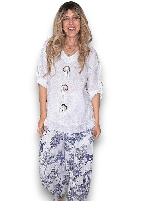 Helga May Linen Trois Button Top