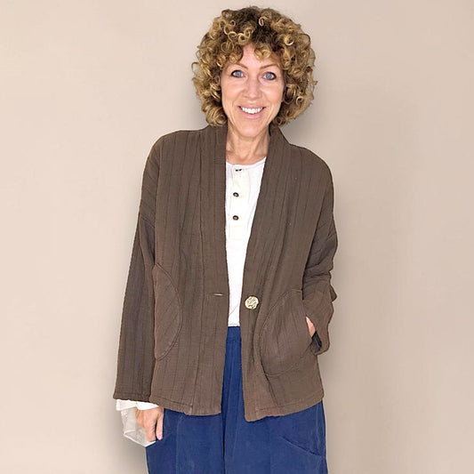 Cotton Gauze Gold Button Kimono Jkt