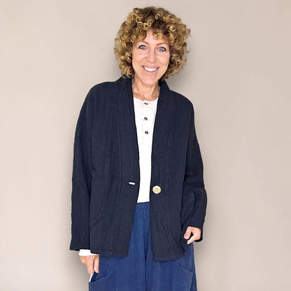 Cotton Gauze Gold Button Kimono Jkt