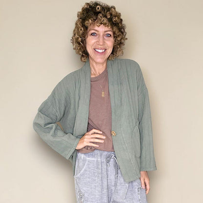 Cotton Gauze Gold Button Kimono Jkt
