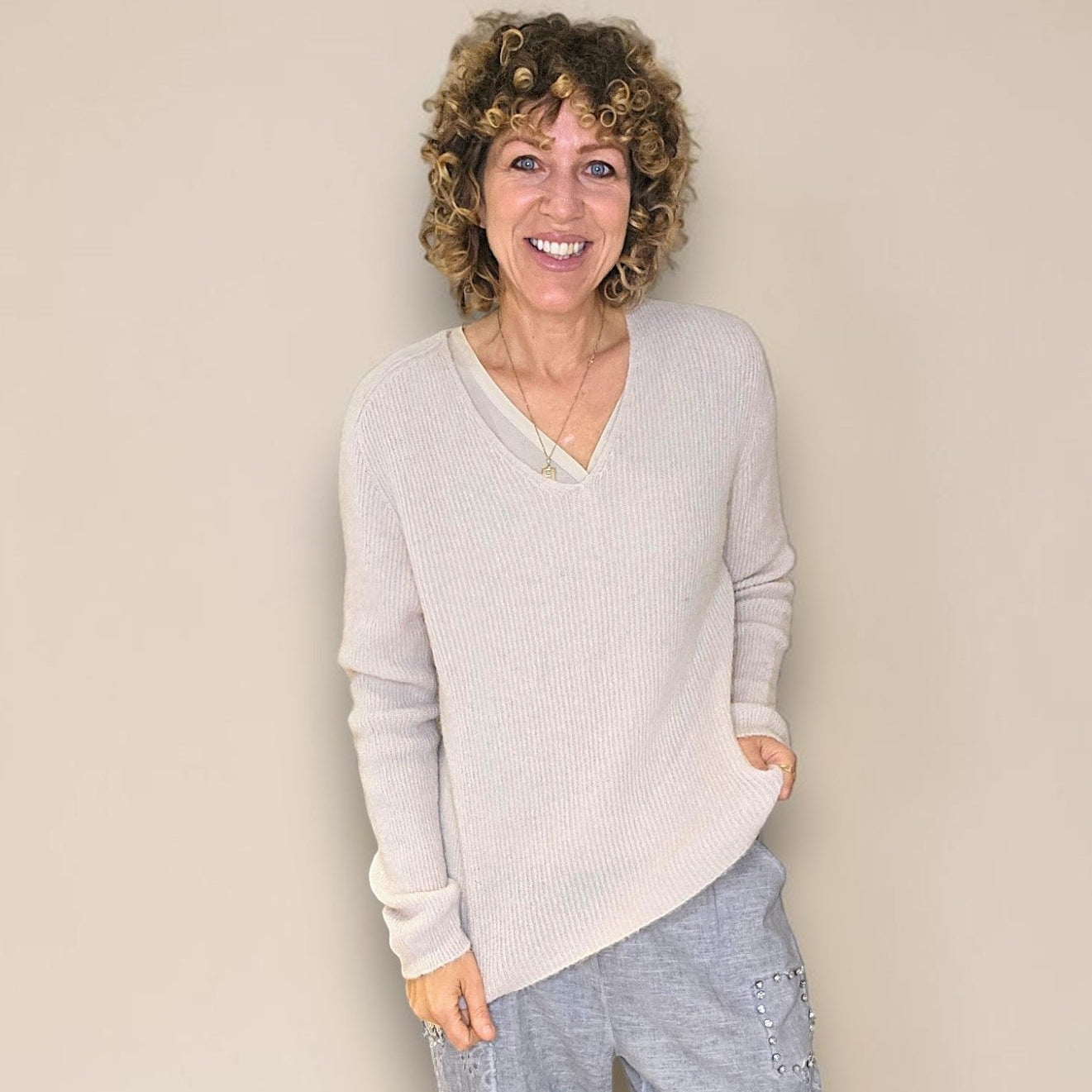 Rib V-Neck Alpaca Blend Sweater