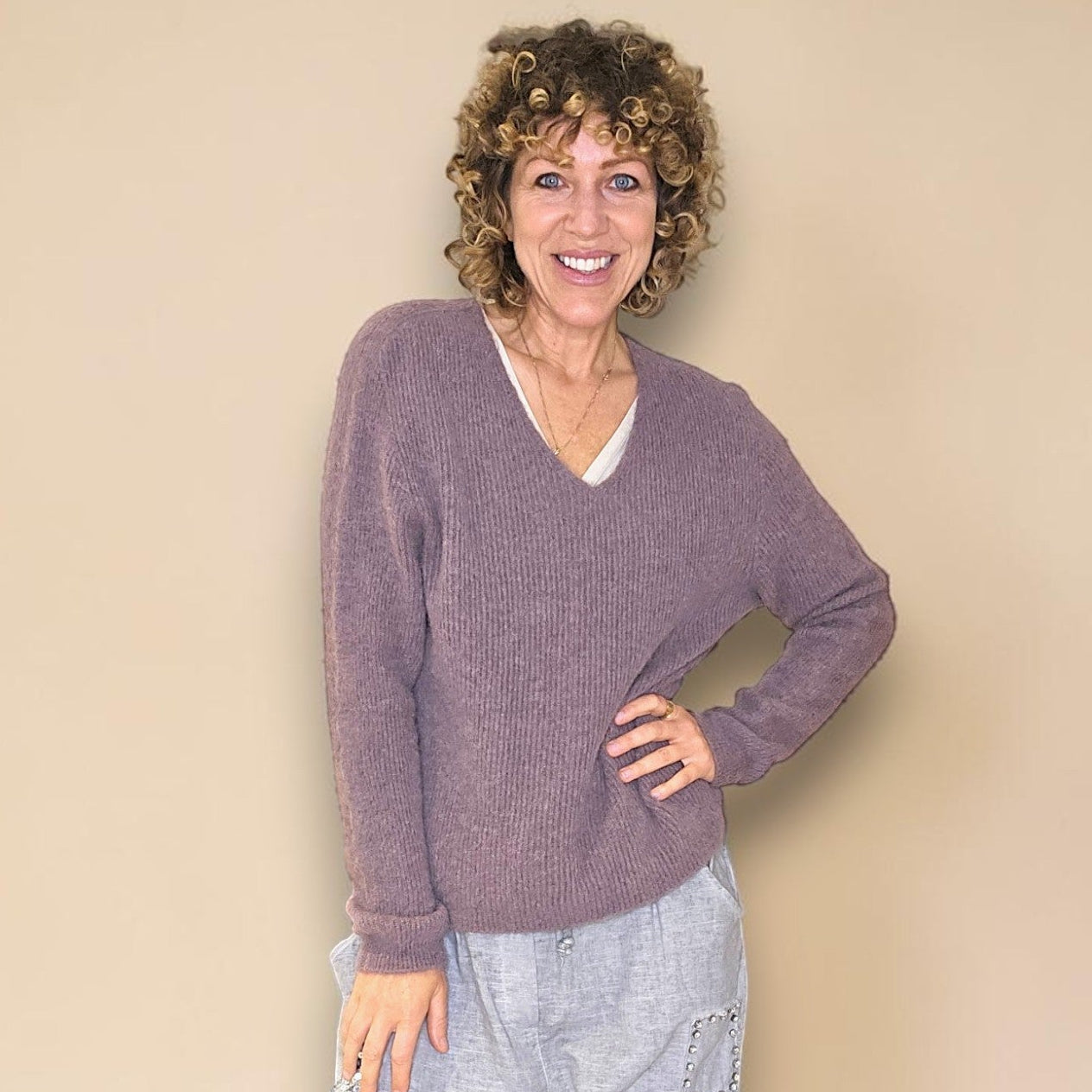 Rib V-Neck Alpaca Blend Sweater