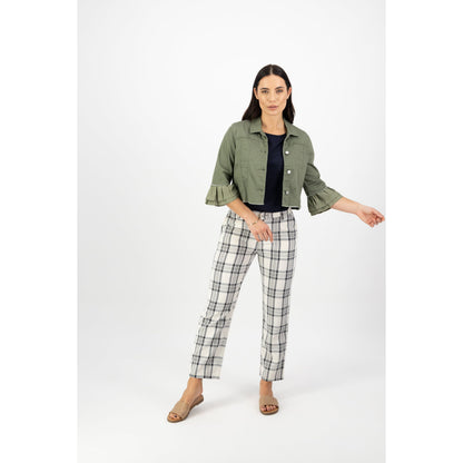 Cropped Denim Jacket w Frill Sleeve
