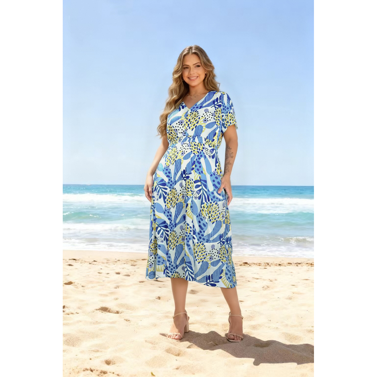 GLAM V Neck Cotton Dress 2504-4