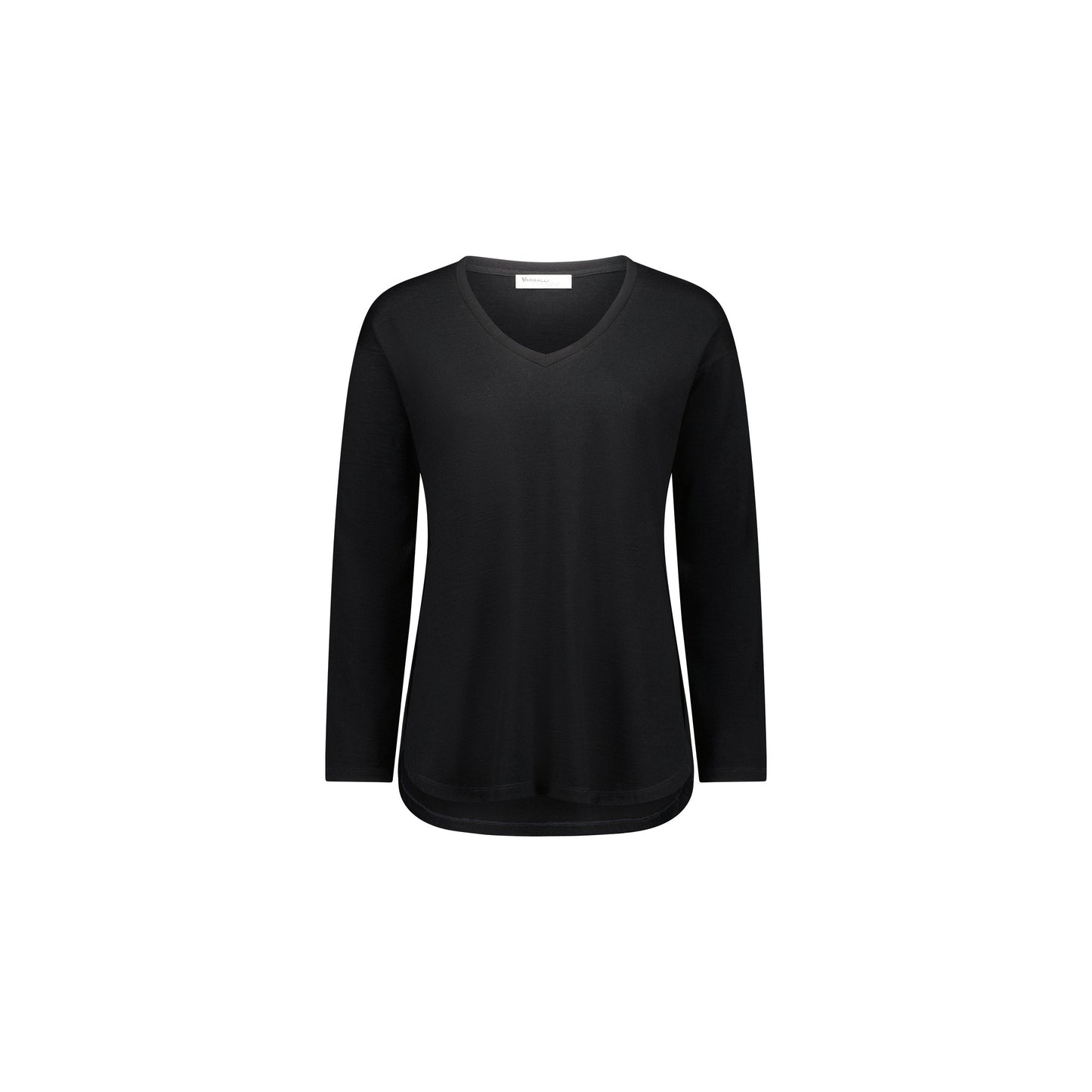 Merino V Neck Top w Rounded Hem