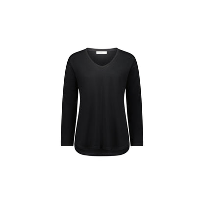 Merino V Neck Top w Rounded Hem
