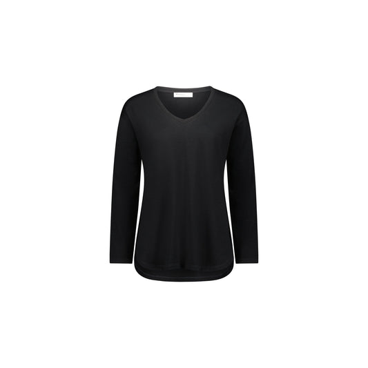 Merino V Neck Top w Rounded Hem