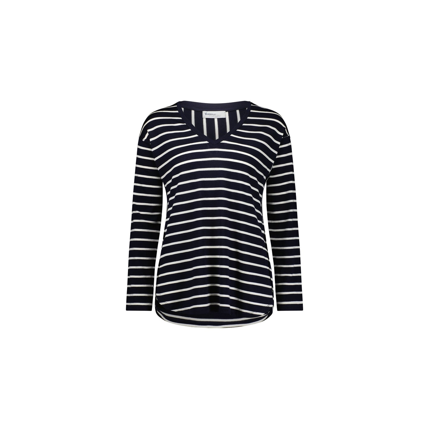 Merino V Neck Top w Rounded Hem