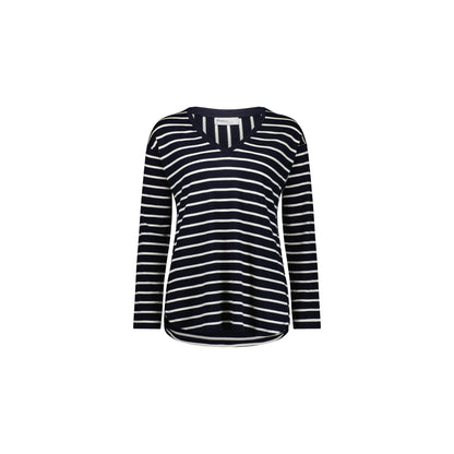 Merino V Neck Top w Rounded Hem