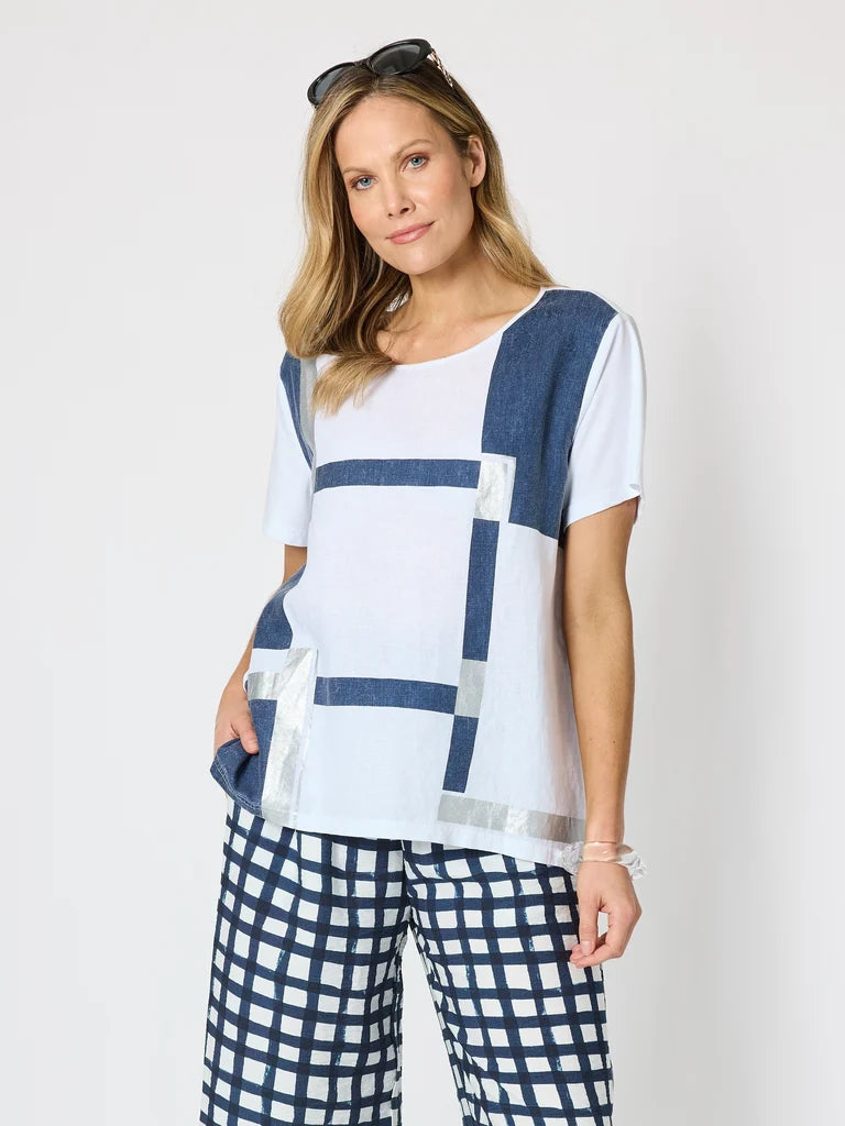 Geometric Wht/Silver Top C48237