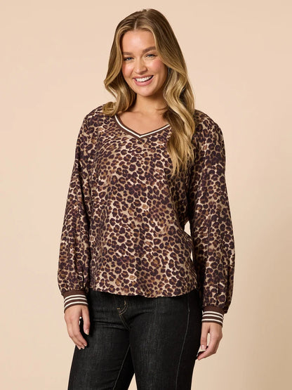 Leopard Print V-Neck Top T49034