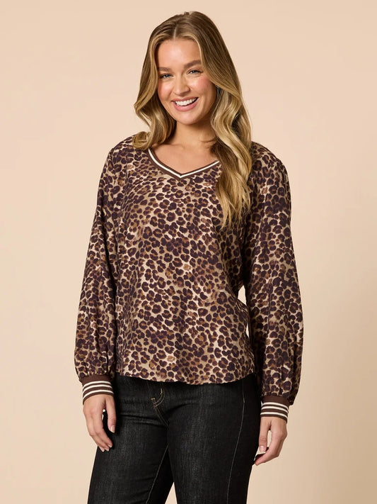 Leopard Print V-Neck Top T49034