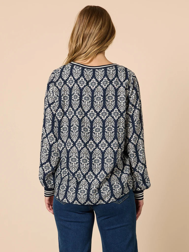 Lola Navy/White Print Top T49162