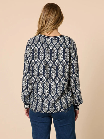 Lola Navy/White Print Top T49162