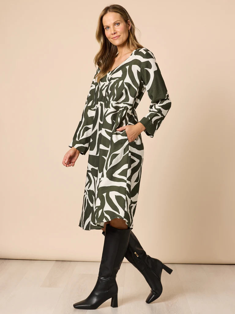 Lyon Khaki Print Dress C49360