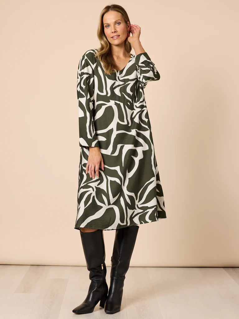 Lyon Khaki Print Dress C49360