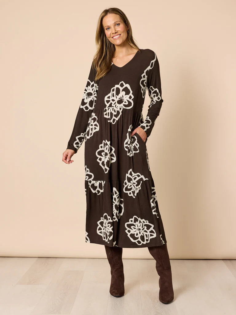 Florentine Coffee Ivory Dress C49426