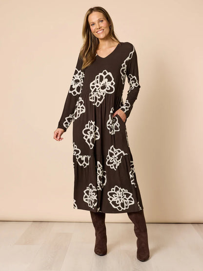 Florentine Coffee Ivory Dress C49426