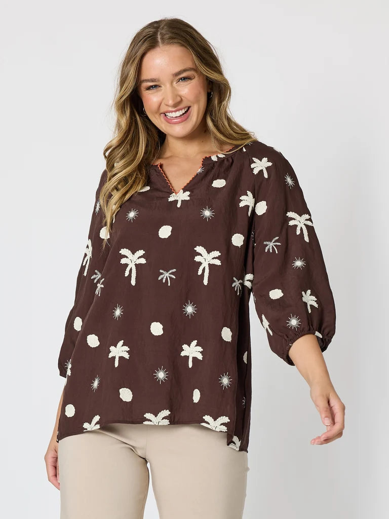 Canopy Coffee Embroidered Top T49482
