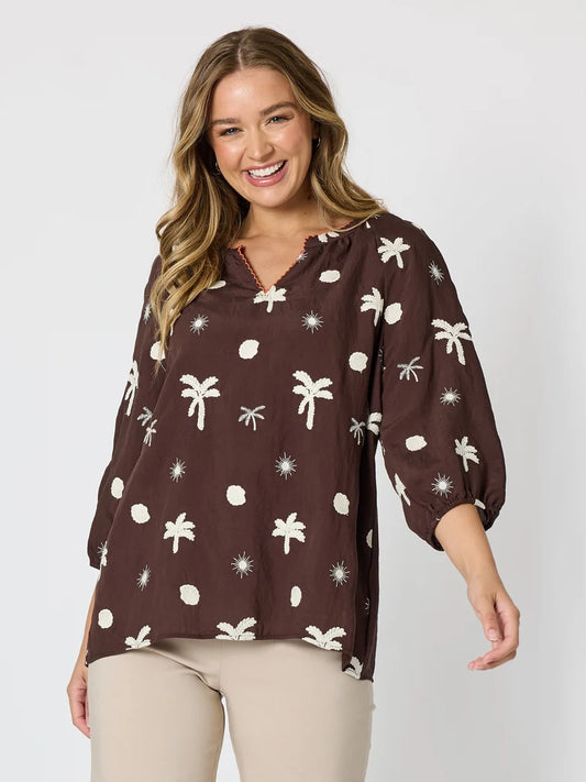 Canopy Coffee Embroidered Top T49482