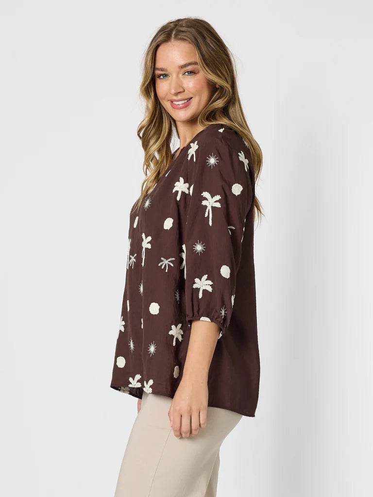 Canopy Coffee Embroidered Top T49482